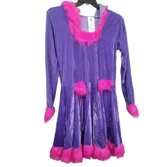 Cheshire Cat Adult Costume Alice In Wonderland Purple Hooded Dress - Picture 1 of 4